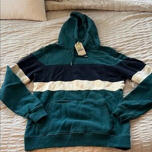 Men's Fat Face Striped Hooded Sweatshirt - Teal, Navy & Cream